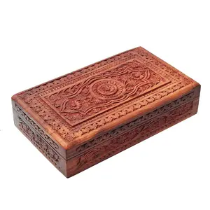 SAHARANPUR HANDICRAFTS Handmade Sheesham Wooden Storage Box Hand Carved Jewellery Box & Decorative Gift Box (10x6x2.5)Inches
