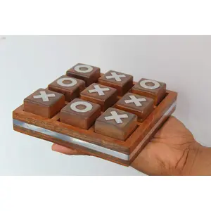 SAHARANPUR HANDICRAFTS Wooden tic tak Toe Perfect Gifting for Birthday | Tic Tac Toe Game for Kids and Family Board Games | Table top Noughts and Crosses Game (Brown)