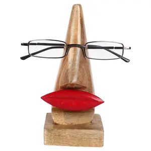 SAHARANPUR HANDICRAFTS Wooden Handcrafted Nose Shaped Spectacles/Goggle/Eyeglass Holder/Stand for Women with red Lips