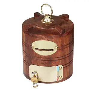 Handicraft Wooden Piggy Bank Gullak for Kids and Adults Wooden Handicrafts Money Box with Lock Water Tank Shape