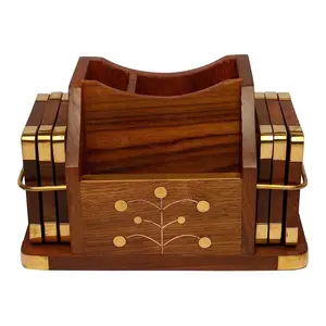 SAHARANPUR HANDICRAFTS :- Wooden Coaster Set Square Shape kichen Used Coaster Table Decor Wooden Coaster Antique Design Coaster