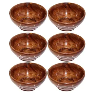 SAHARANPUR HANDICRAFTS Wood Serving Bowl - Set of 6 Brown Solid