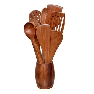 SAHARANPUR HANDICRAFTS Multipurpose Serving and Cooking Spoon Set Brown