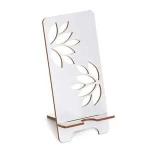 SAHARANPUR HANDICRAFTS MDF Wooden Lasercut Portable Mobile Stand & Holder (Lotus Silver)
