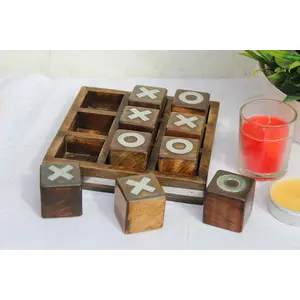 SAHARANPUR HANDICRAFTS Wooden tic tak Toe Perfect Gifting for Birthday | Tic Tac Toe Game for Kids and Family Board Games | Table top Noughts and Crosses Game (Burnt Look)