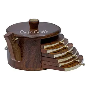 SAHARANPUR HANDICRAFTS Wood Coasters Set 7-Piece Brown CCHK04