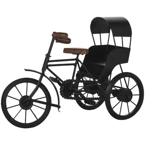 SAHARANPUR HANDICRAFTS Wooden Wrought Iron Cycle Rickshaw Toy for Kids and Home Decor Showpiece (Black)