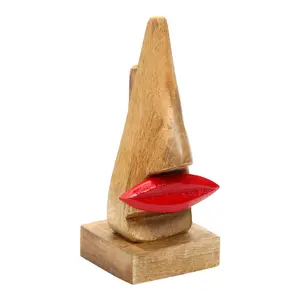 SAHARANPUR HANDICRAFTS Pair of Wooden Nose Shaped Spectacle Holder Stand with Red Lips (Standard 2Pcs)
