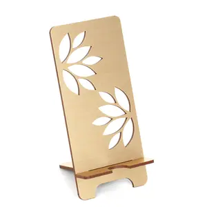 SAHARANPUR HANDICRAFTS MDF Wooden Lasercut Portable Mobile Stand & Holder (Lotus Gold)