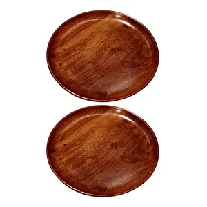 CRAFTCASTL EHandicrafts Beautiful Table Decor Round Shape Artistic Wooden Plate for Home and Kitchen 12x12 Inches 2 Pieces