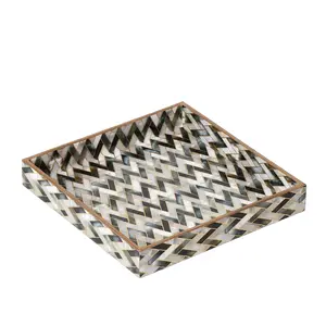 SAHARANPUR HANDICRAFTS Enamel Coated Multipurpose Tray in MDF | Serving Tray for Home & Dining Table | Multipurpose Tray | Water & Heat Resistant Durable (MOP Zigzag (10x10))