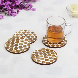 SAHARANPUR HANDICRAFTS Set of 4 Premium Square Shape Resin Coasters TeaCoffee CoastersTea Coasters Coffee Coasters Chai Pyali Resin Wood Coasters (10 * 10 cm)(Honeycomb)