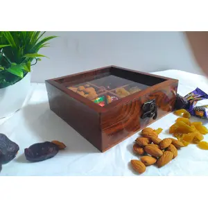 SAHARANPUR HANDICRAFTS Wooden Dryfruit Box | Dryfruit Container | Gifting Box For Dryfruit Cum Spice Box | Kitchen Box