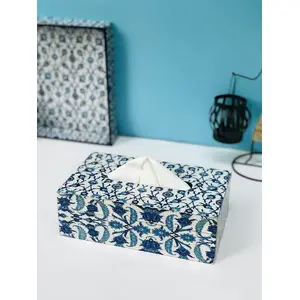 SAHARANPUR HANDICRAFTS Handmade Decorative Tissue Box for Table in MDF(23x14x8cm) Paper Napkin Holders for Dining Table Napkins Stand Fancy Tissue Paper Box forOffice Desk (BlueMoroccan (Tissue Box))