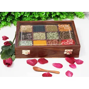 SAHARANPUR HANDICRAFTS Wood Spice Box/Container - 1 Piece Brown