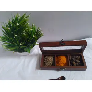 SAHARANPUR HANDICRAFTS Wooden Spice Box With Free Spoon | Spice Box Set For Kitchen | Spice Box | Wooden Masala Dabba | Spice Dabba