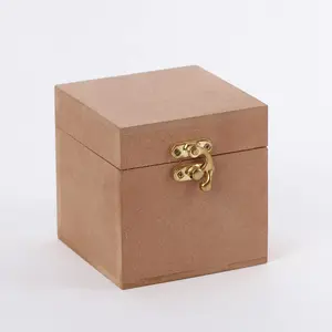 SAHARANPUR HANDICRAFTS DIY MDF Box Craft - Plain MDF Wood Blank Rectangular Box for Painting Wooden Sheet Craft Decoupage Resin Art Work & Decoration (Box Dimension - 4 in X 4 in X 4 in) (4x4x4 InchesBox)