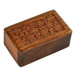 SAHARANPUR HANDICRAFTS Beautifully Handmade & Handcrafted Tree of Life Engraving Wooden Urns for Human Ashes Wooden Cremation Urns for Ashes Engraving Wooden Box (5 X 3 X 2)