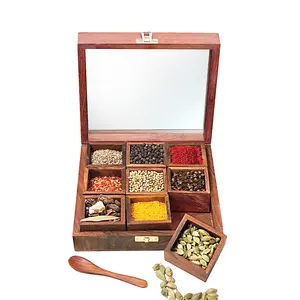 SAHARANPUR HANDICRAFTS Elegant Sheesham Wooden Spice Rack | Dabba Multipurpose | Masala Box & Containers for Spices Use | Masala Dani (Brown)