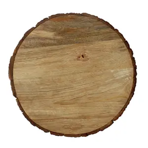 SAHARANPUR HANDICRAFTS Sanded Wooden Log Crafted Slices Disc Platter (8 inch)