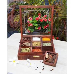 SAHARANPUR HANDICRAFTS Beautiful Sheesham Wood Spice Rack | Condiment Box || Masala Box & Containers