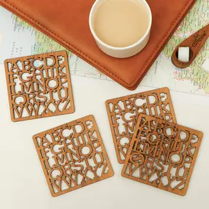 SAHARANPUR HANDICRAFTS Laser Cut MDF Wooden Coasters for Tea Coffee (Set of 4) (Alphabets)