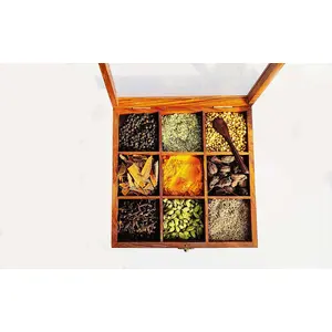 SAHARANPUR HANDICRAFTS Wooden Spice Box For Kitchen (8 * 8 * 2) inches