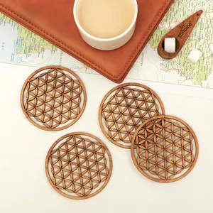 SAHARANPUR HANDICRAFTS Laser Cut MDF Wooden Coasters for Tea Coffee (Set of 4) (Floral Design)