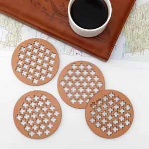 SAHARANPUR HANDICRAFTS Lasercut MDF Wooden Coasters for Tea Coffee (Set of 4) (Plus Design)