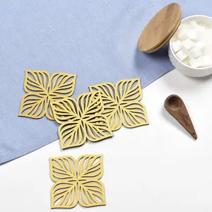 SAHARANPUR HANDICRAFTS Laser Cut MDF Wooden Coasters for Tea Coffee (Set of 4) (Leaf)