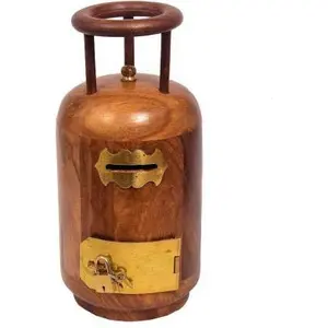 SAHARANPUR HANDICRAFTS Handicrafted Beautiful Cylinder Shaped Wooden Money Bank/Coin Storage Box