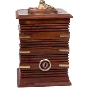 SAHARANPUR HANDICRAFTS Wooden Handmade Money Bank Square Long Cutter Design Special with Lock