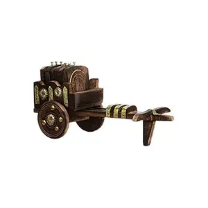 SAHARANPUR HANDICRAFTS Wooden Antique Beautiful Wooden Bullock Cart Shaped Tea Coffee Coaster Black AntiqueSet of 6
