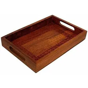 SAHARANPUR HANDICRAFTS Elegant Wooden Hand Crafted Fruit Serving Tray for Dining Table (Brown)