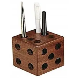 SAHARANPUR HANDICRAFTS 21 Compartments Wood Pen Holder/ Paper wieght (Brown)