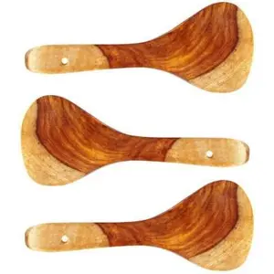 SAR Wooden Handicrafts Handmade Wooden Serving and Cooking Spoon Kitchen Utensil Set of 3