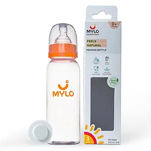 Mylo Essentials Baby Feeding Bottle (250ml) for New Born Baby | Anti Colic & BPA Free Feeding Bottles | Feels Natural Baby Bottle | Easy Flow Neck Design- Zesty Orange