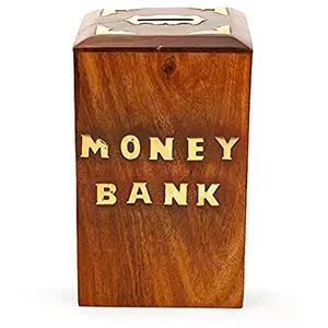 SAHARANPUR HANDICRAFTS Wooden Money Bank- Coin Saving Box - Piggy Bank - Gifts for Kids Girls Boys & Adults