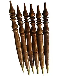 SAHARANPUR HANDICRAFTS Hand Carved Handmade Fancy Vintage Wooden Ball Pen (Pack of 6