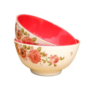 SAHARANPUR HANDICRAFTS Melamine Bowl Set | 6 Inch 650 ML 650 ML 2 Tone Coloured Round Bowl Set of 2| Vegetable Bowl | Snack Bowl | Soup Bowl | Mini Serving Bowl Set of 2 (Blooming Red)
