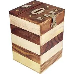 SAHARANPUR HANDICRAFTS Wooden Piggy Bank - Money Bank - Coin Box - Money Box - Gift Items for Kids