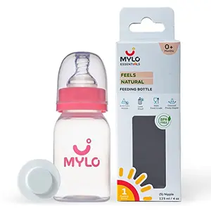 Mylo Essentials Baby Feeding Bottle (125 ml) for New Born Baby | Anti Colic & BPA Free Feeding Bottles | Feels Natural Baby Bottle | Easy Flow Neck Design- Plain Pink