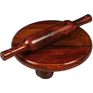 SAHARANPUR HANDICRAFTS Wooden Chakla Belan/ Rolling Pin Board for Kitchen - 10 inches