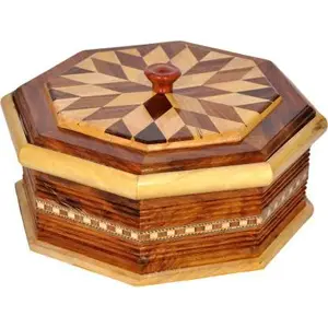 SAHARANPUR HANDICRAFTS Wood Stainless Steel Insulated Wooden Casserole/Chapati Box (Diameter: 10 Inches) Serve Casserole (2000 ml)