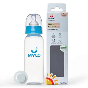 Mylo Essentials Baby Feeding Bottle (250ml) for New Born Baby | Anti Colic & BPA Free Feeding Bottles | Feels Natural Baby Bottle | Easy Flow Neck Design- Sky Blue