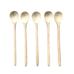 SAHARANPUR HANDICRAFTS Neem Wood Spoon 5 Pieces Korean Style 11 inches 100% Natural Wood Long Handle Round Spoons for Soup Cooking Mixing Stirrer Kitchen Tools Utensils FDA Approved(Korean Style Soup Spoon)