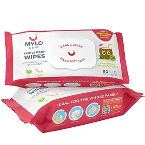 Mylo Care Baby Wipes with Organic Coconut Oil & Neem (80 Wipes) Ideal for Your Baby's Everyday Skin Care Routine (With Lid-2)