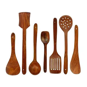 SAHARANPUR HANDICRAFTS Wooden Spoons for Cooking 7 Pcs Wooden Utensils for Cooking Natural Teak Wood Spatulas Spoon for Cooking Nonstick Kitchen Utensil Set
