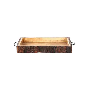 SAHARANPUR HANDICRAFTS Wooden Tray (15"X 10"X 2") Wooden Serving Tray with Handle/Platter for Home and Kitchen