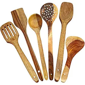 SAHARANPUR HANDICRAFTS Handmade Wooden Cooking Spoons (12.5-Inch Brown) -Set of 6